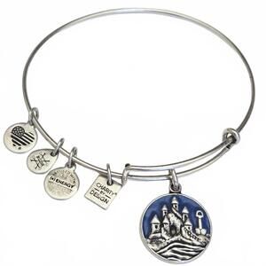 Alex and Ani Sand Castle Charm Expandable Bangle Bracelet 2017 Silver Tone